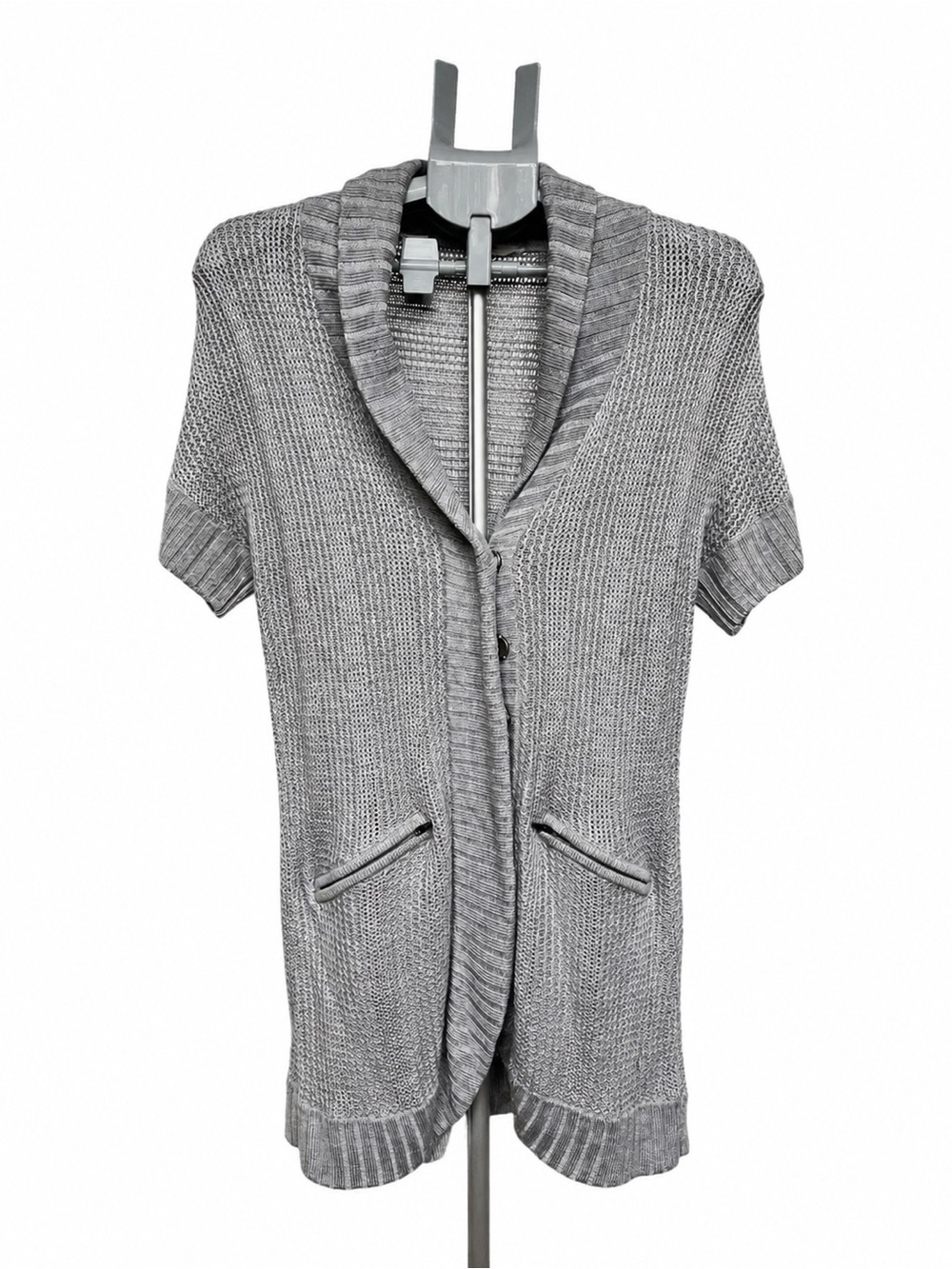 Athleta Gray Bamboo Cashmere Snap Front Cardigan Short Sleeve Sweater Size M